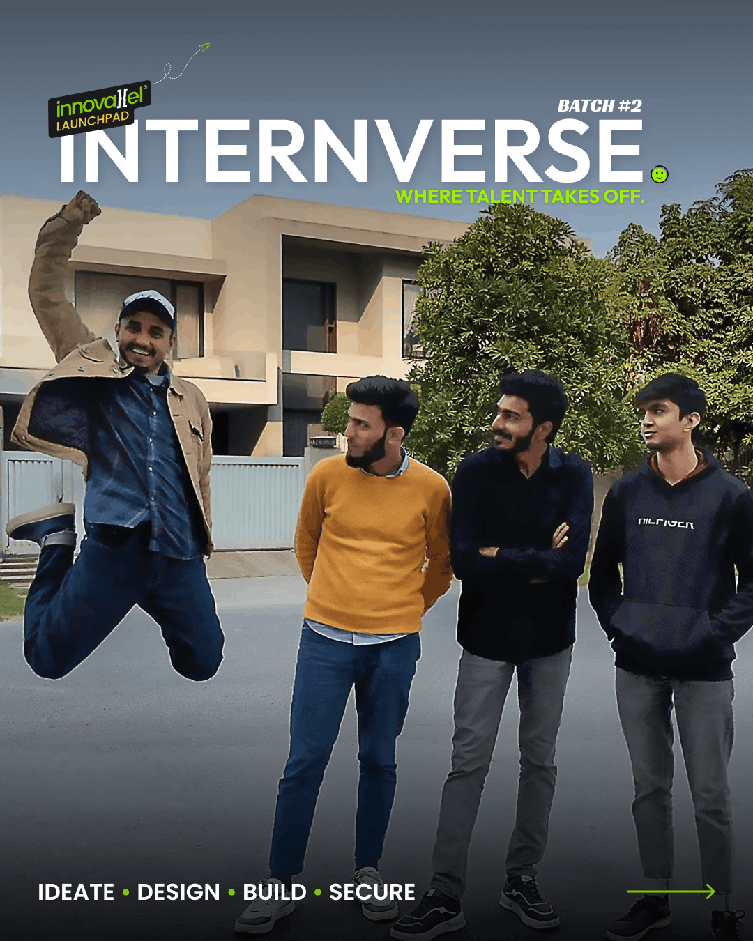 Internverse Batch #2 cover card — Innovaxel Launchpad internship programme, "Where talent takes off"